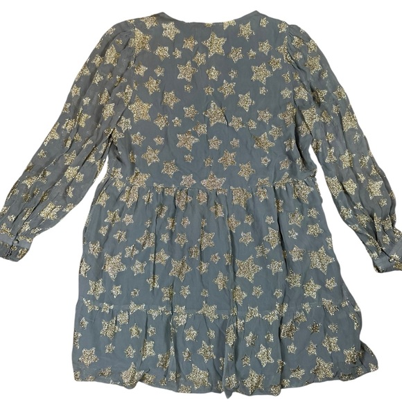 Loft Tiered Ruffle Dress Grey & Gold Size Large - Picture 5 of 11